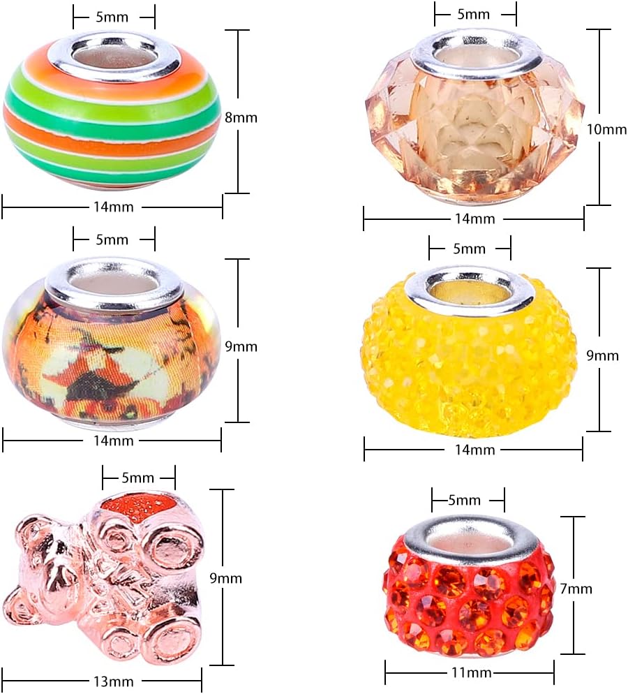 60 Pieces European Large Hole Spacer Beads Charm Fairy Wands Beads Rhinestone Lampwork Beads Supplies for Bracelets Jewelry Making (Orange) - Image 3