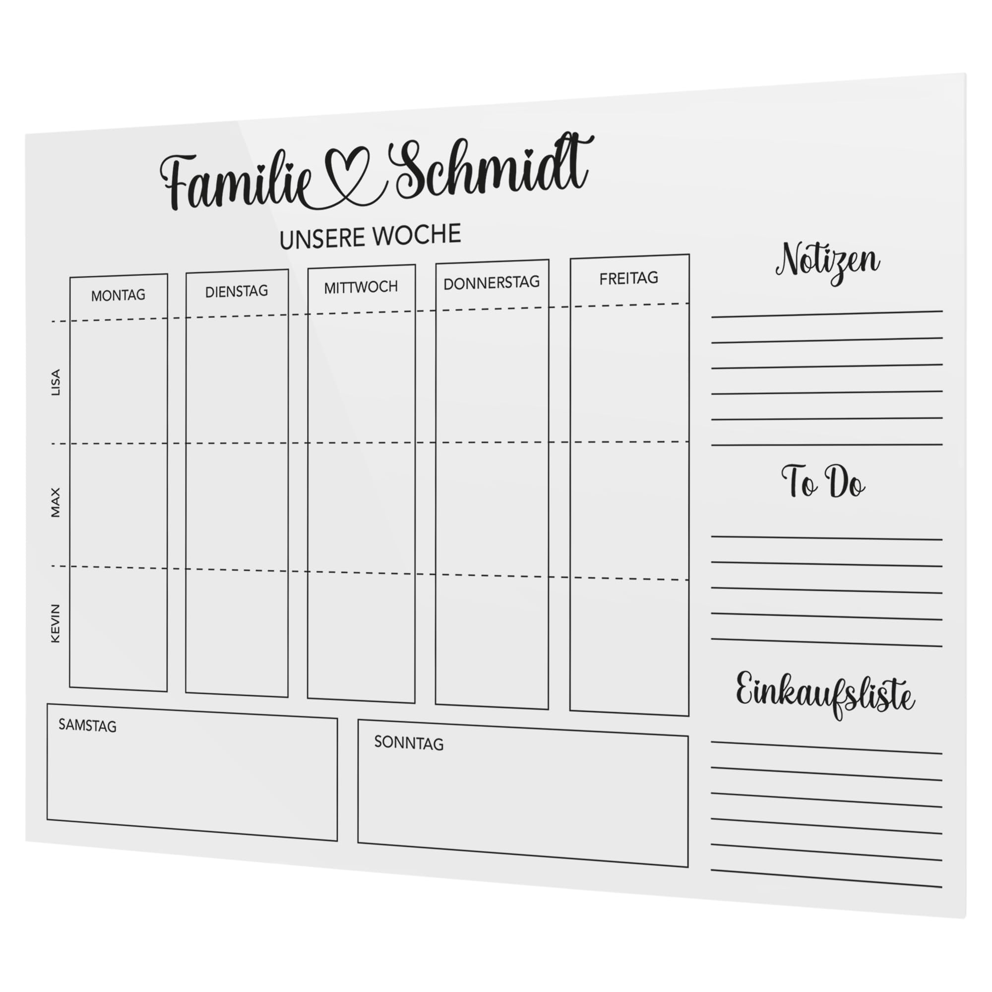 SmagMedia24 Family Time - Familien-Wochenplaner - Individuell gestaltbarer Kalender auf Acrylglas (40x30cm Hochkant)