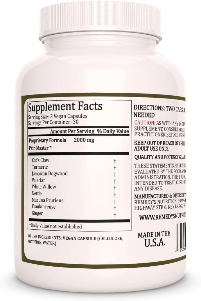 Remedy's nutrition Pain Master | 1,000mg, 60 Vegan Capsules Herbal Dietary Supplement | Two Month Supply