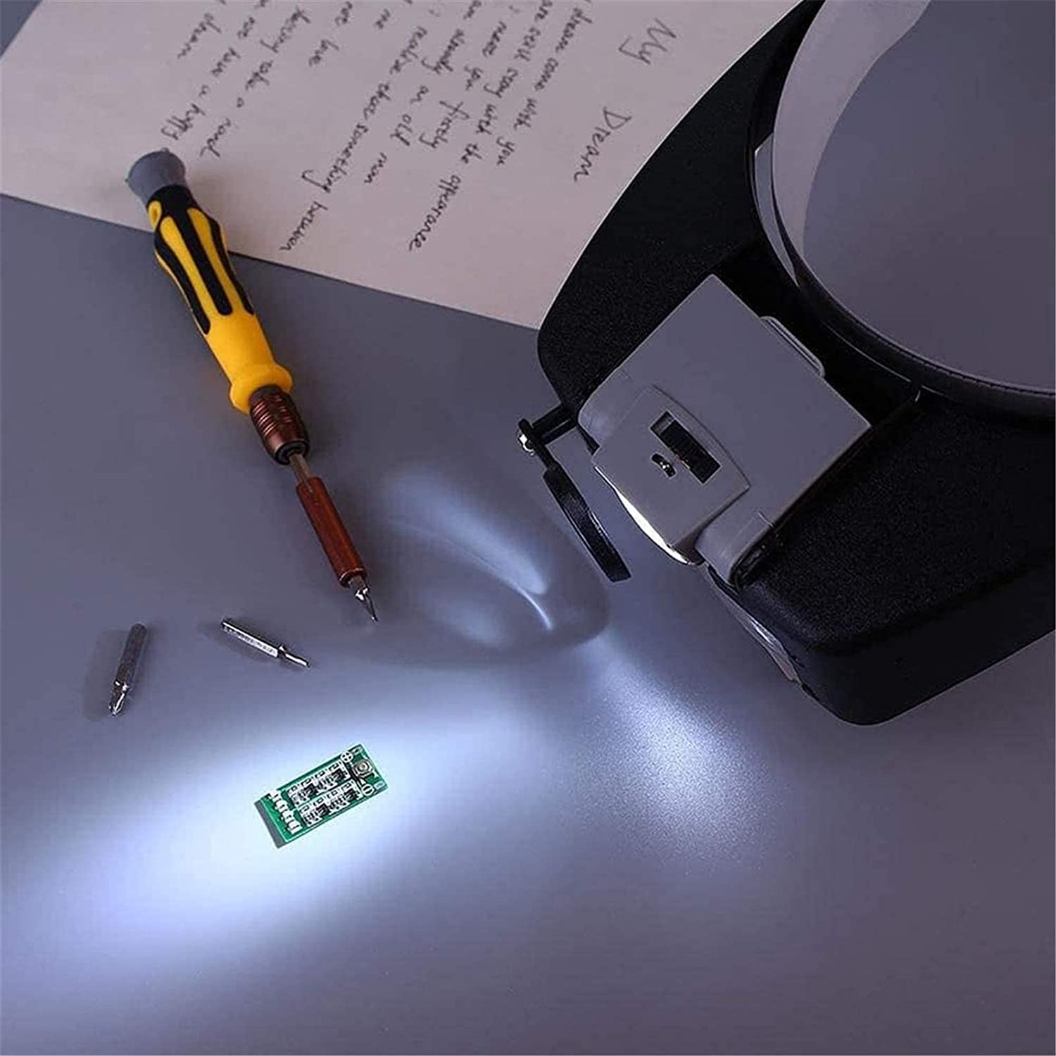 Kopfbandlupe, beleuchtete Vergrößerungsbrille mit Kopfhalterung, verstellbare Juwelier-Kopfbandlupe mit beleuchteter Vergrößerungslinse und 2 LED-Lichtblenden zum Lesen von Schmuck