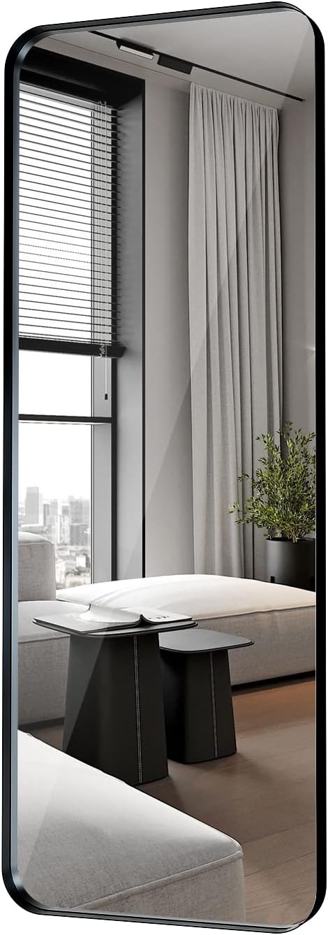 Black Full Length Wall Mounted Mirror,18x48 Inch Hanging Long Mirror,Tall Body Metal Framed Floor Mirror Leaning Against Wall for Dressing Living Room Bedroom Entryway Black 18x48 Inch