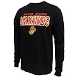 Men's Marines Block Long Sleeve T-Shirt - Official Licensed United States Marines Shirts for Men (Black)