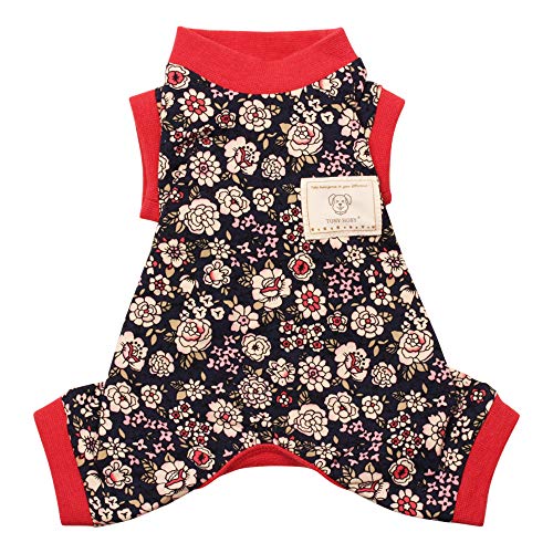 TONY HOBY Haustier-Kleidung für Hunde mit süßer schwarzer Blume, Haustier-Einteiler für Welpen, PJS-Jumpsuit, weich, leicht, Baumwolle, Schwarz Cover