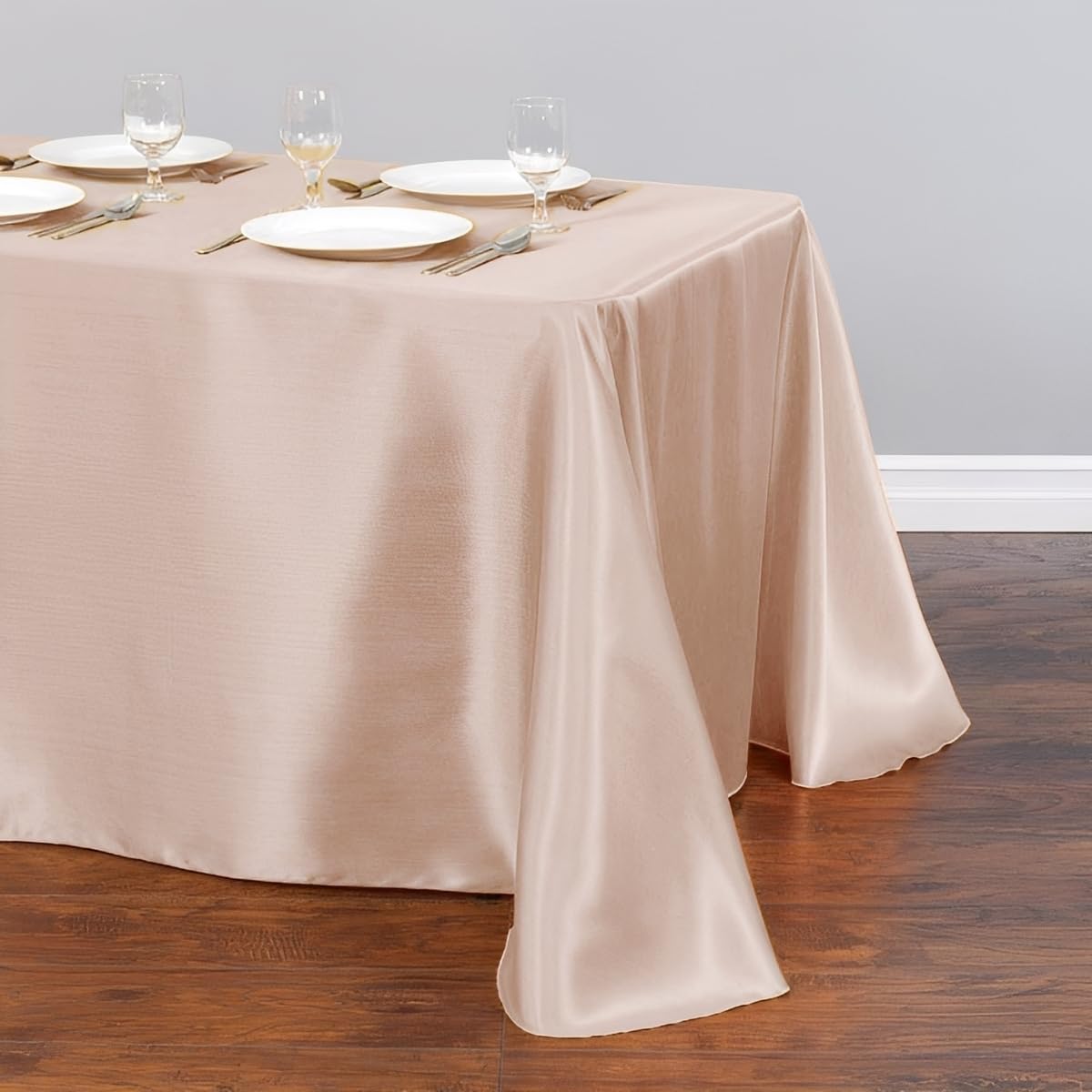 Chickwin Solid Colors Satin Tablecloth Rectangular Silky Table Cloth Washable Polyester Fabric for Indoor Outdoor Weddings Hotel Restaurant Banquet Table Decoration (Champagne Gold,145x320cm)