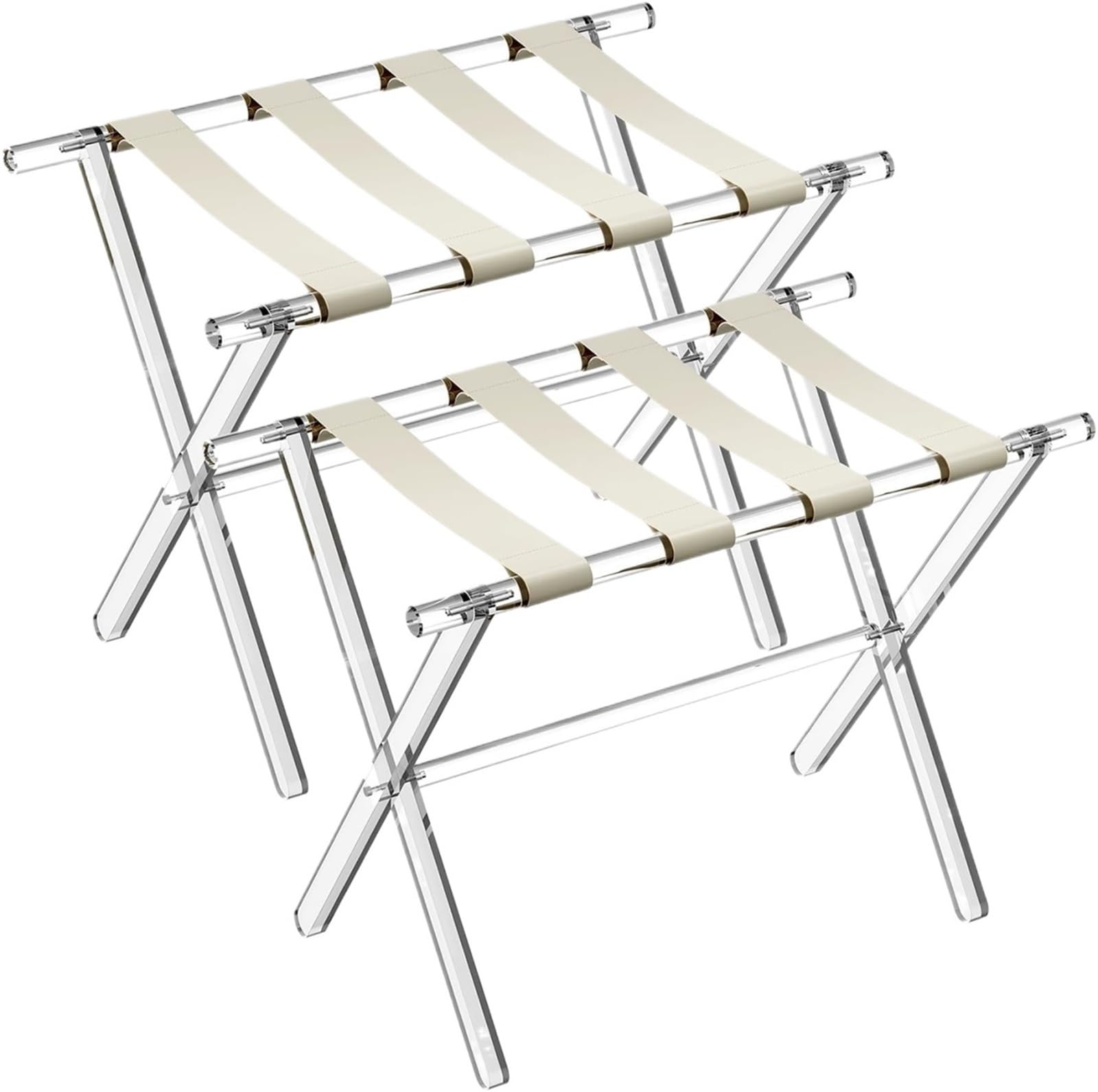 YShiuoL Luggage Rack 2Pcs Acrylic Material Luggage Rack For Guest Rooms - Foldable Suitcase Holder With Leather Straps For Bedrooms, Living , Hotels