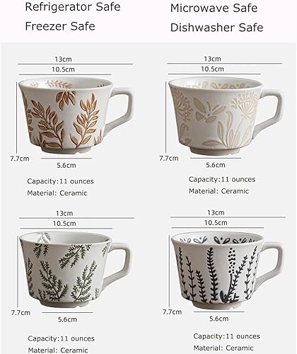 Miniatura 4 de Juego de 4 tazas de cerámica con cuchara de café, 11 onzas, taza de café vintage, tazas de cerámica para café, leche, café con leche, té capuchino,