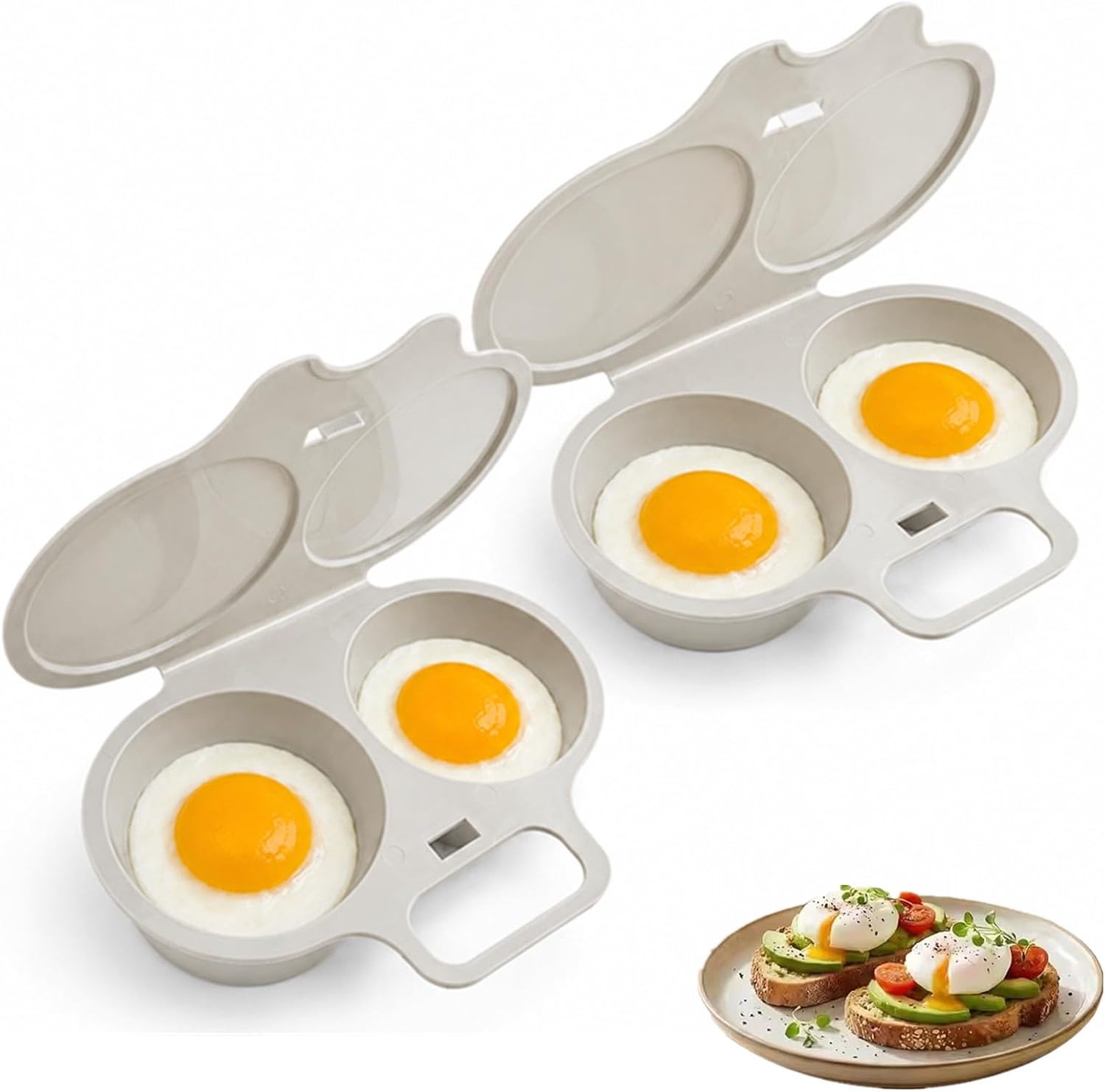 Microwave Egg Poacher 2 Microwave Egg Poacher With Lid & Handle Dual Cavity Eggs Poachers Microwaves Eggs Boiler Poachers Reusable Nonstick Poached Maker Quick Oil-Free (D)
