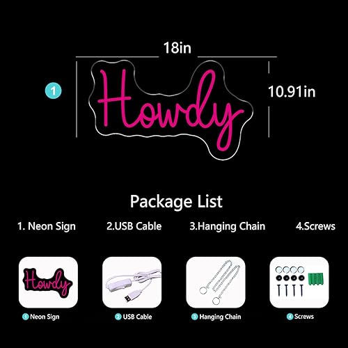 Miniatura 6 de Howdy Letrero de neón LED rosa para decoración de pared, funciona con USB, decoración de habitación de niñas, decoración de habitación de belleza,