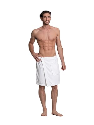 Turkuoise Mens 100 Cotton Terry Velour Bath Towel Wrap Made in Turkey White