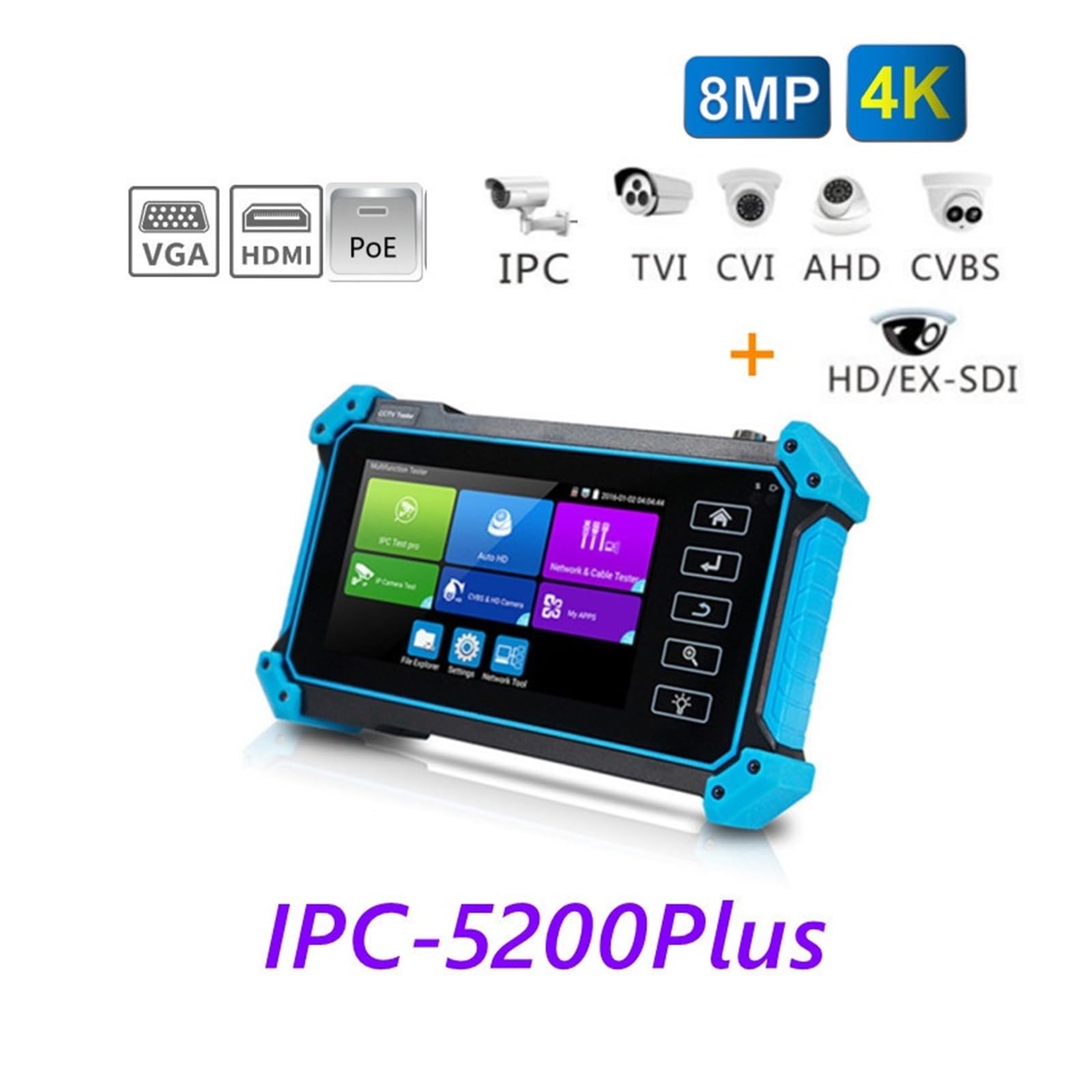 Tester per telecamere IP, Tester CCTV Tester IPC Tester Telecamera IP IPC5200C Tester CCTV 4K VGA IPC AHD CVI TVI SDI Test Cavo Corpo piccolo, portatile e più facile da trasporta(IPC-5200C)