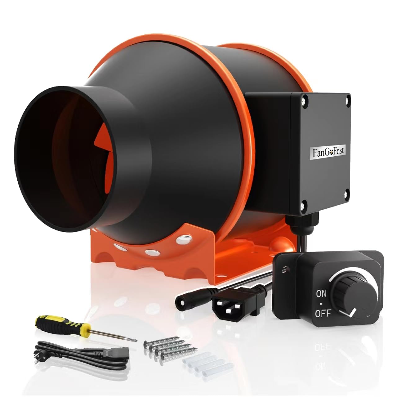 FanGoFast 100mm Ventola Aspirazione Regolabile 360m³/h Estrattore aria in linea con Controllore di Velocità Variabile e Presa IEC, Ventola Aspiratore per Bagno, Cucina, Serra