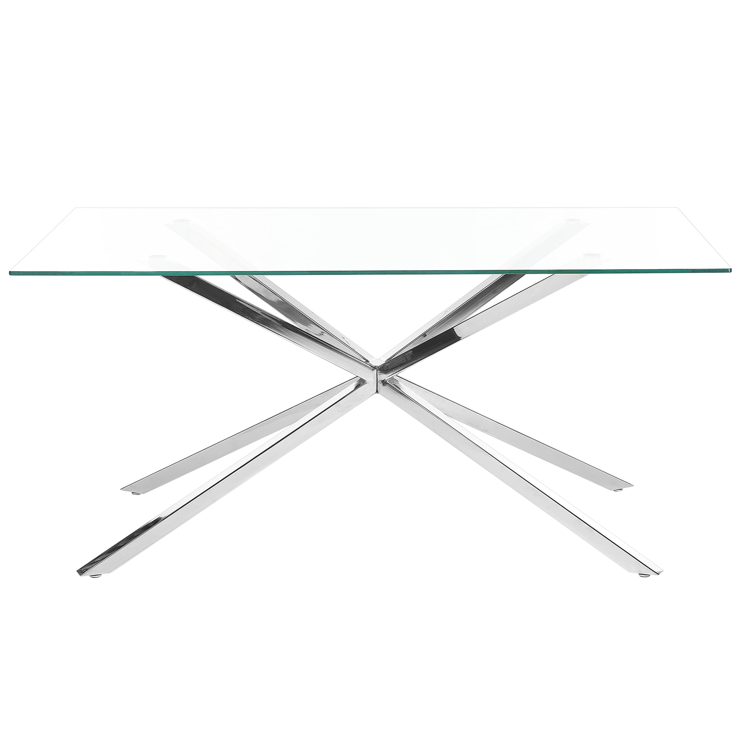 Beliani Mesa de Comedor Rectangular 160 x 90 cm Tablero de Vidrio Templado Transparente Patas Plateadas Cora