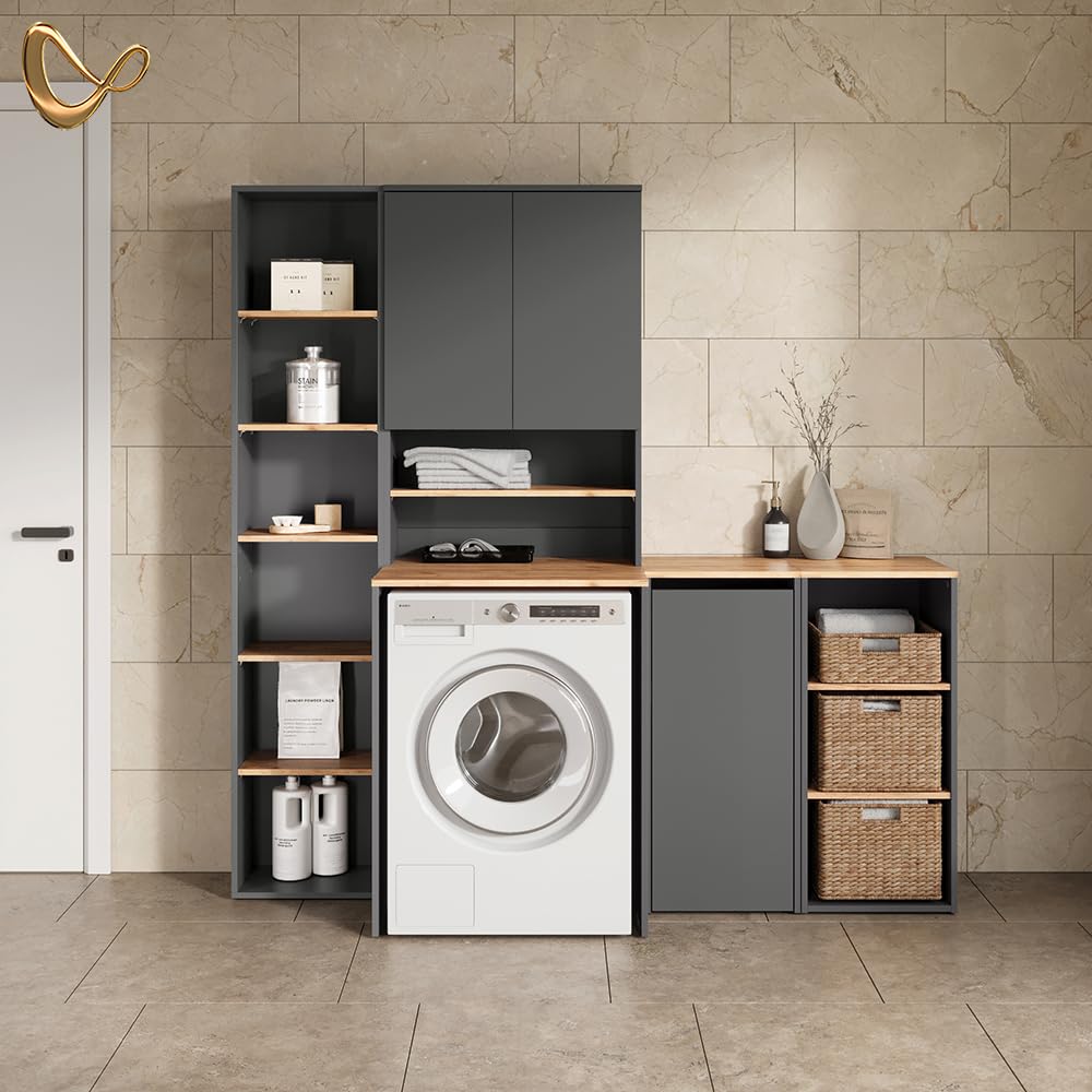 Livinity Waschmaschinenschrank Paolina, Weiß/Artisan, 68 x 88.2 cm 2 Teile mit Regal