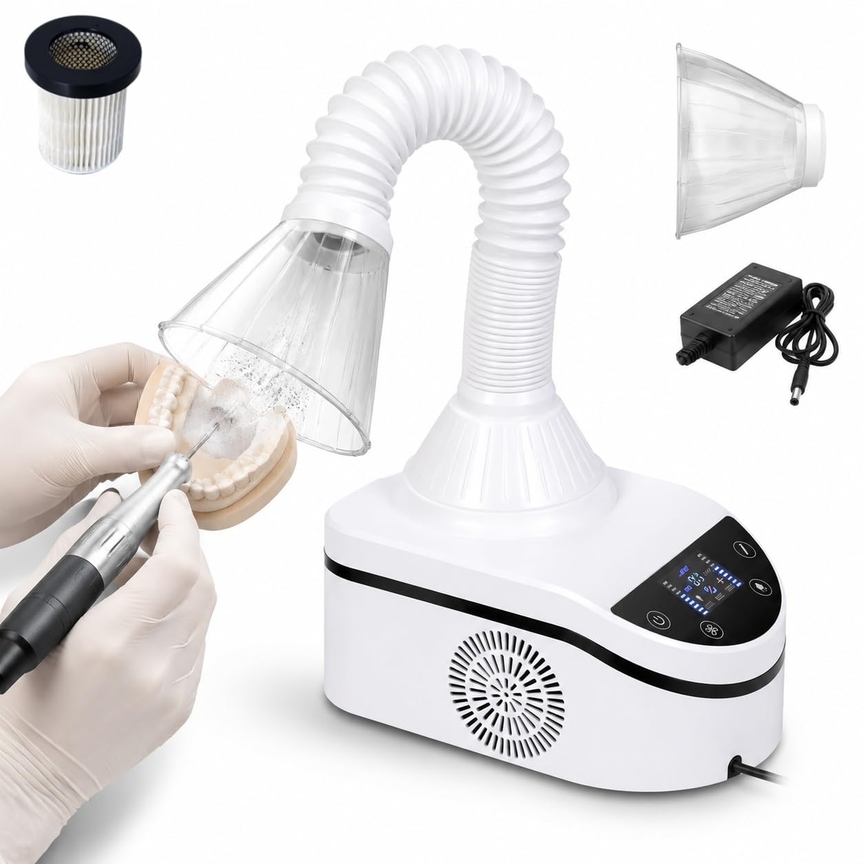 Aspiradora de colector de polvo dental de 230 W con pantalla táctil, control de 3 velocidades, luz LED, limpiador de mesa para salones de uñas, laboratorios dentales y estaciones de trabajo de pulido
