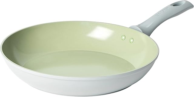 Salter BW09278 Earth Frying Pan Non-Stick Cookware, 28 cm, Strong Titanium Based Ceramic Coating, for All Hob Types Including Induction, Soft-Touch Handle, Easy Clean, Grey/Green