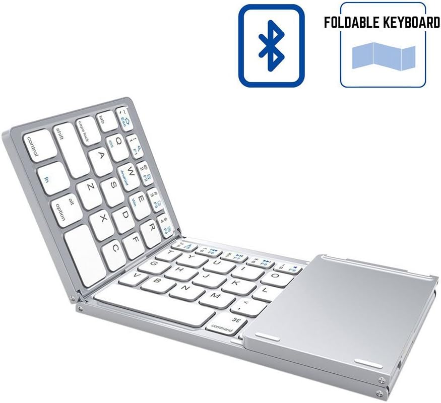 Folding Keyboard/Foldabe Keyboard Android iOS Windows Phone Bluetooth Wireless Keyboard with Touchpad for Cell Phone/Laptop/Tablet Samsung Asus Lenovo (White)