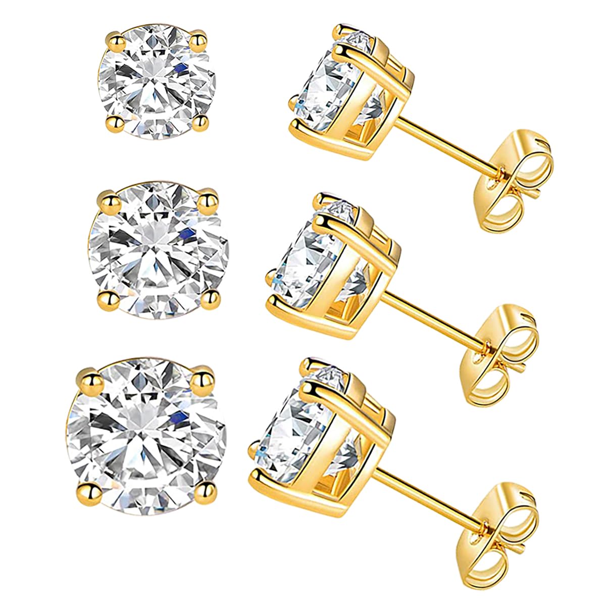 Pendientes de tuerca de oro de 9 quilates para mujer, aretes de tuerca de cristal para niñas Yulovee.