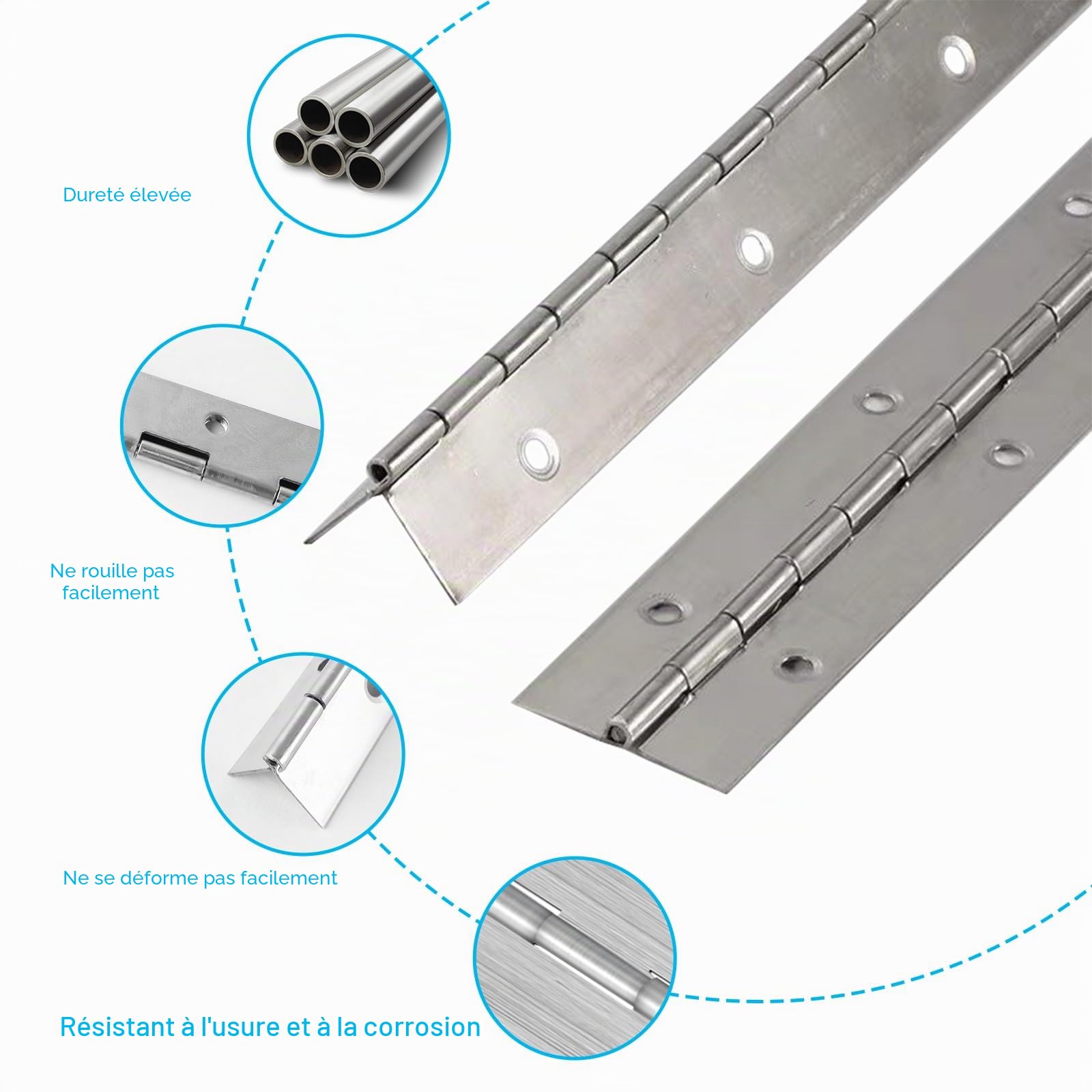 Lot De 5 Charnières Piano Acier Nickelé - 300 X 38 Mm - Onestopdiy