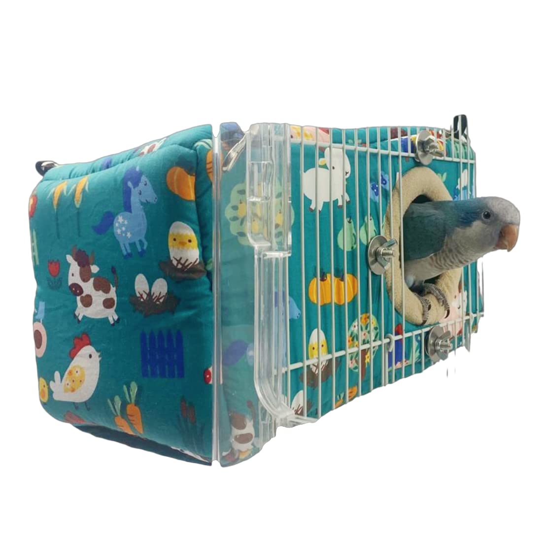 Large Winter Warm Bird Nest House, Bird Bed for Cage, Parrot Nest Snuggle Shed Hut for Four Seasons, Easy to Install for Quaker Lovebirds (Green,Large