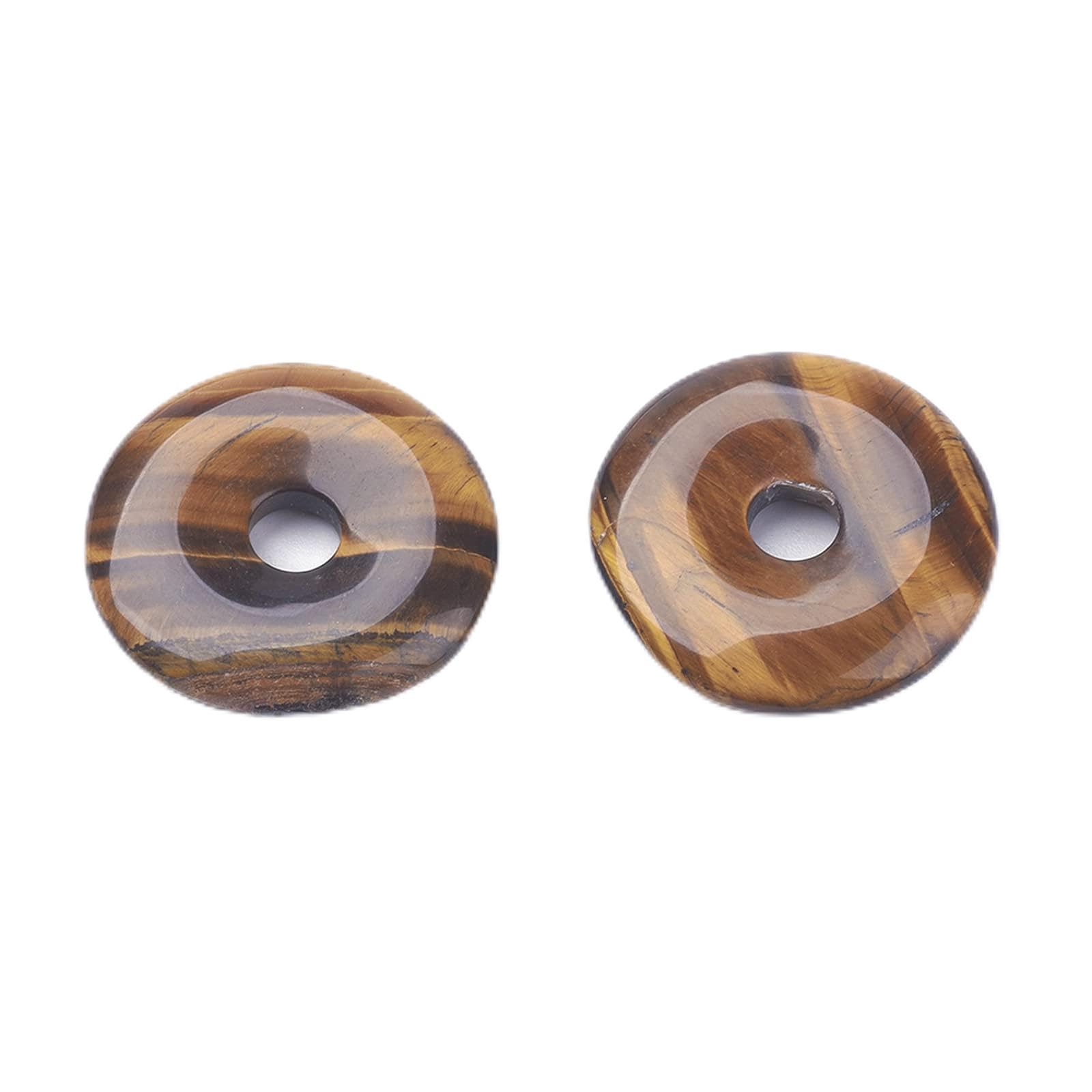 PandaHall 5pcs Natural Tiger Eye Donut Charms Pendants Pi Disc Shape Healing Crystals Stone Pendants for DIY Jewelry Bracelet Necklace Making, BurlyWood — image 1