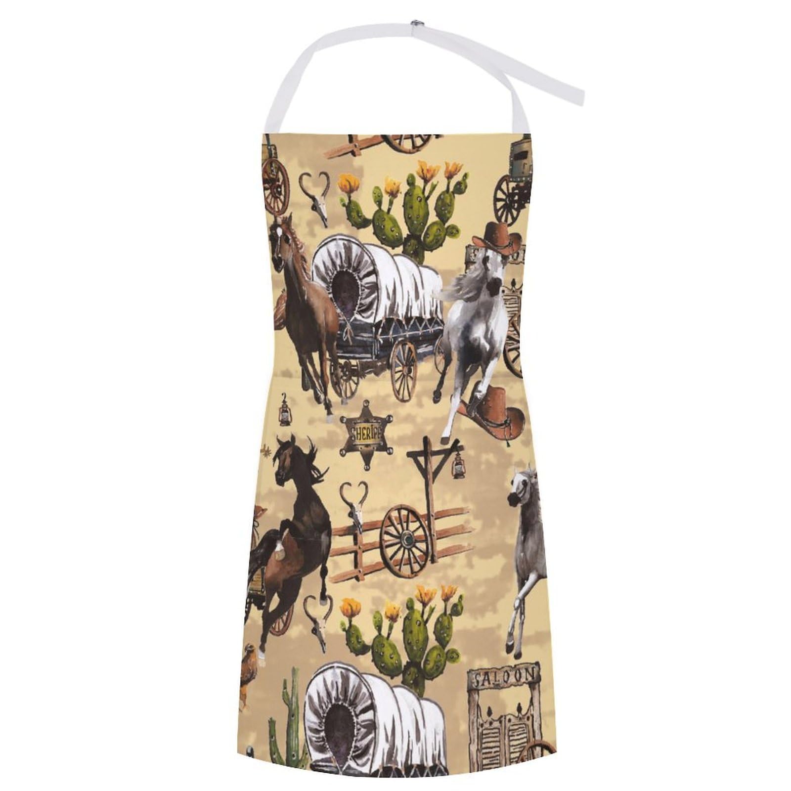 Smazdfxx Unisex As Pic Rustic Western Cowboy Horse Kitchen Waterproof Apron For Men Adjustable Cooking Baking Bbq Apron Gift For Adult