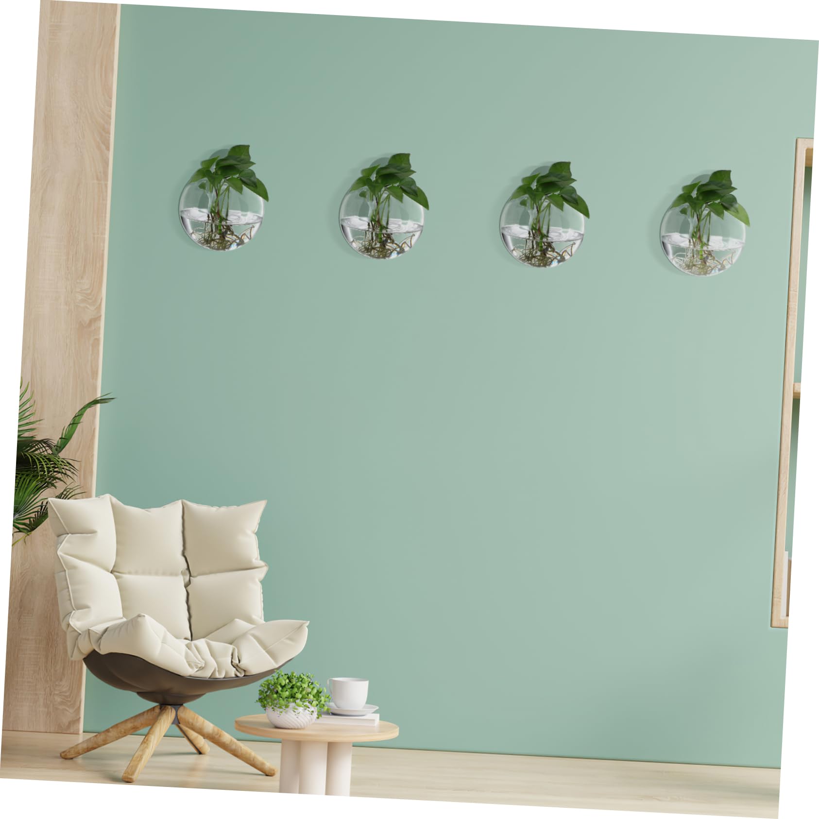 4Piezas Macetas de Transparentes para Pared Estación de Propagación de Plantas Colgantes Jarrones Redondos para Decoración de Interiores Diseño Elegante y Ahorrador
