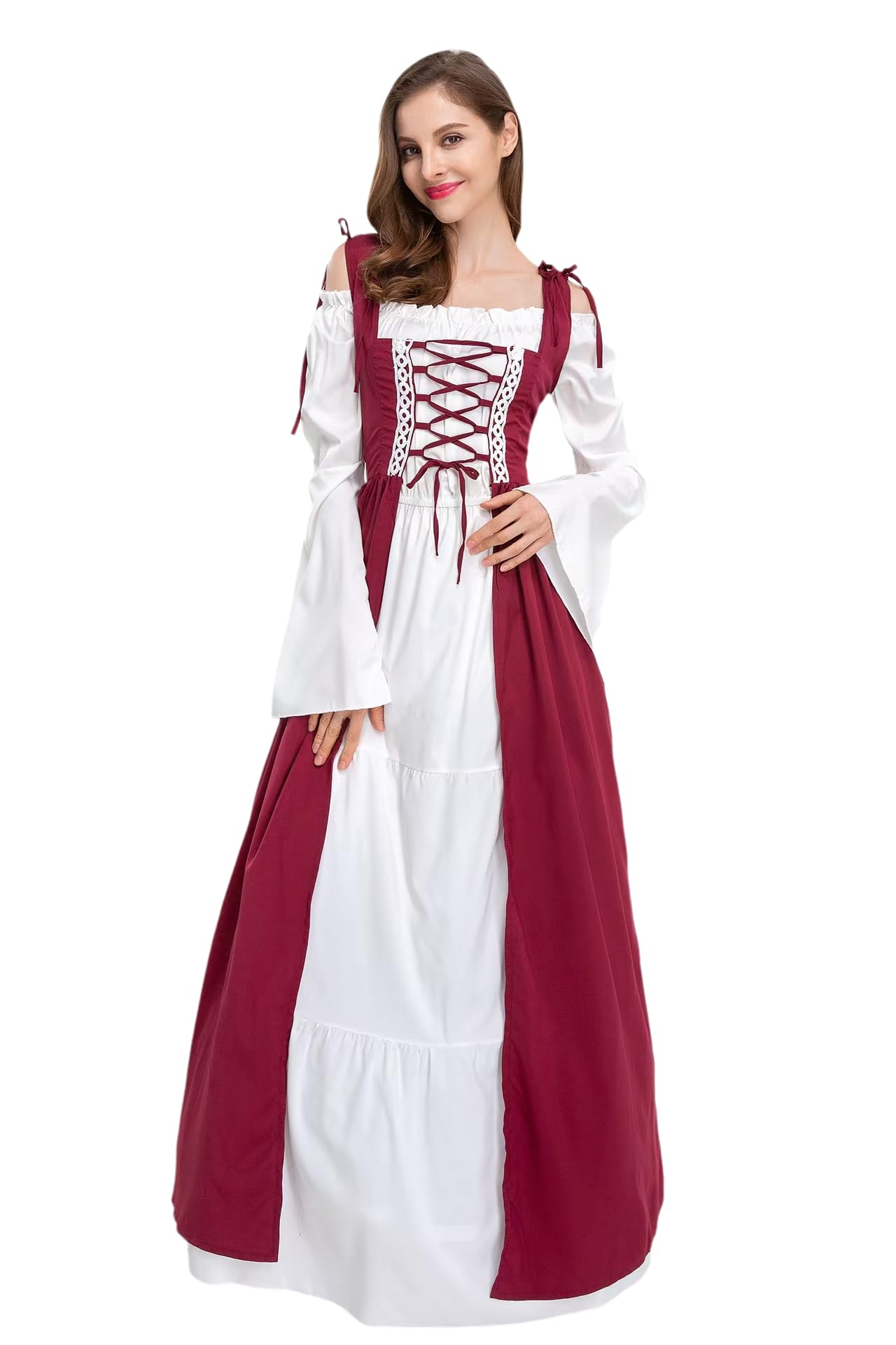 Vestido Medieval para Mujer - Disfraz Renacentista, Reina Victoriana, Princesa - Manga Gótica, Trompeta, Maxi