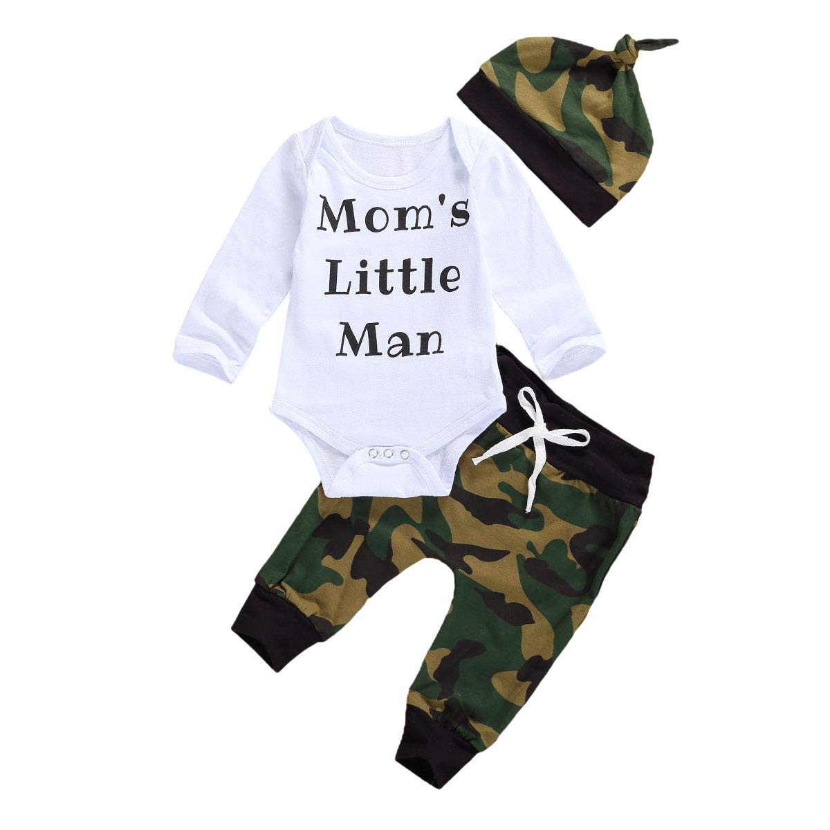Nyaon Aint No Auntie Like The One I Got Newborn Baby Boy Aunties Sayings Bodysuit Top Camouflage Pants + Hats Romper Outfit, White, 0-3 Months