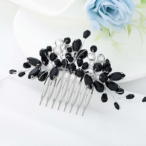 Miniatura 1 de Foyte Peine de cristal para el cabello de boda, con diamantes de imitación, tocado negro, piezas de pelo de novia para dama de honor, peinetas