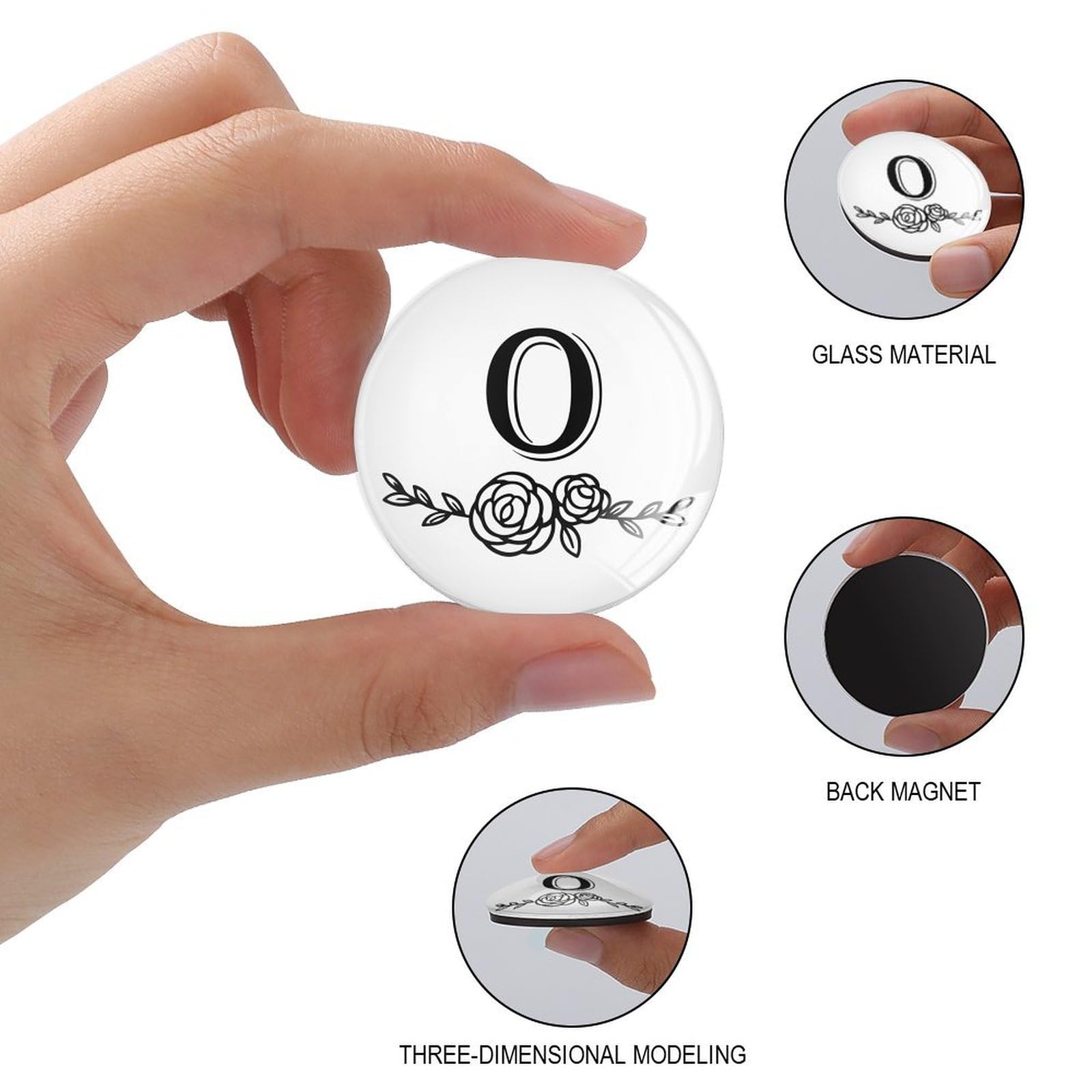 Glas-Kühlschrankmagnete, Monogramm, Blumenkranz, starke Magnete, Monogramm-Buchstabe, starker Magnet, perfekter Whiteboard-Magnet für Schrank, Geschirrspüler, Schrank, Spind, 4 Stück