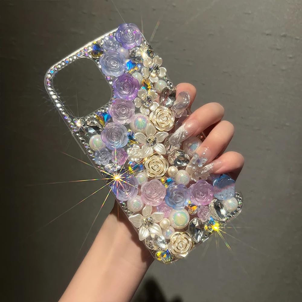 Coque antichoc iPhone 15 Plus violette à strass pour éviter rayures et chutes