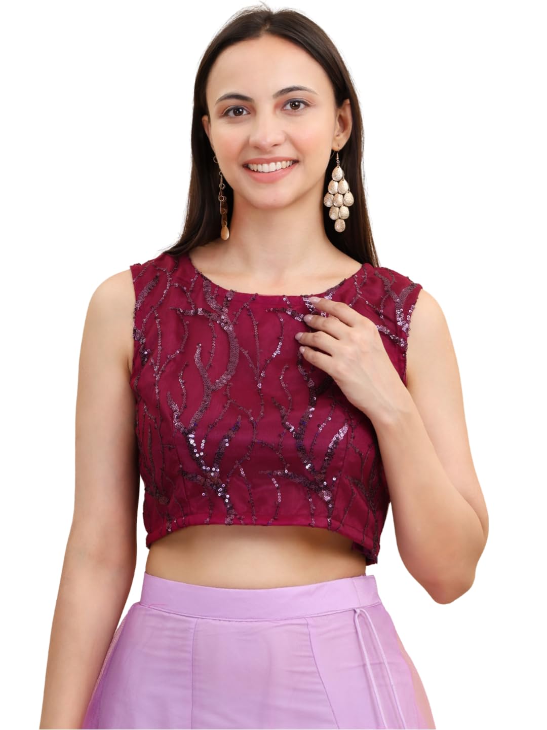 Frolic Rolic Wine Net Sequinned Embellished Blouse-picture-14