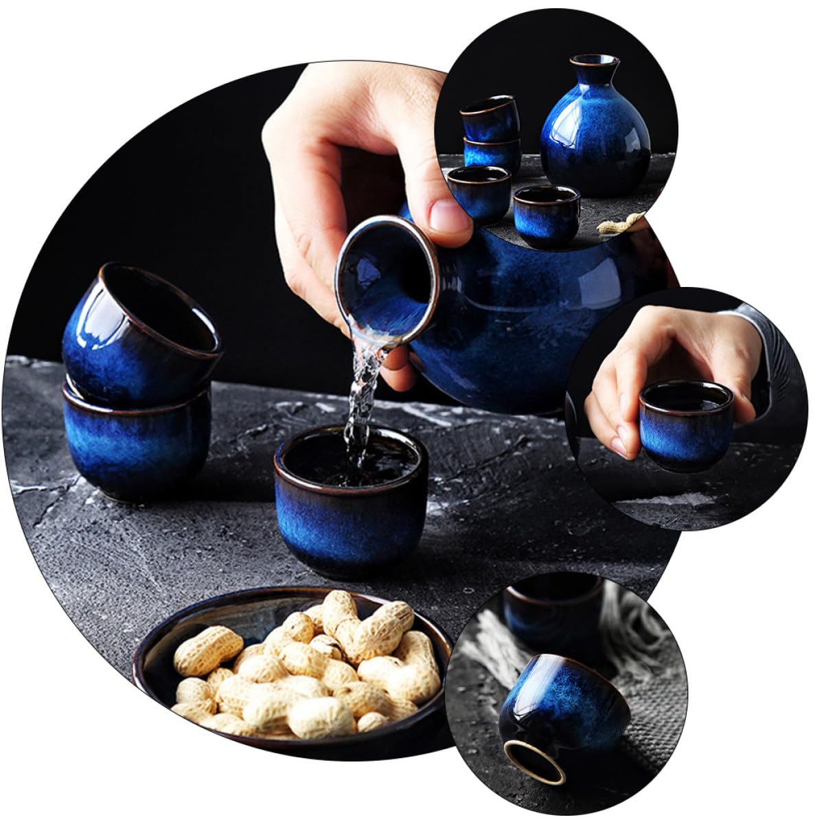 GARVALON Set de Tasses à Saké en Céramique Style Japonerie Rétro Surface Opacifiée et Faible Absorption d'eau, pour Maisons et Restaurants, Couleur Aléatoire