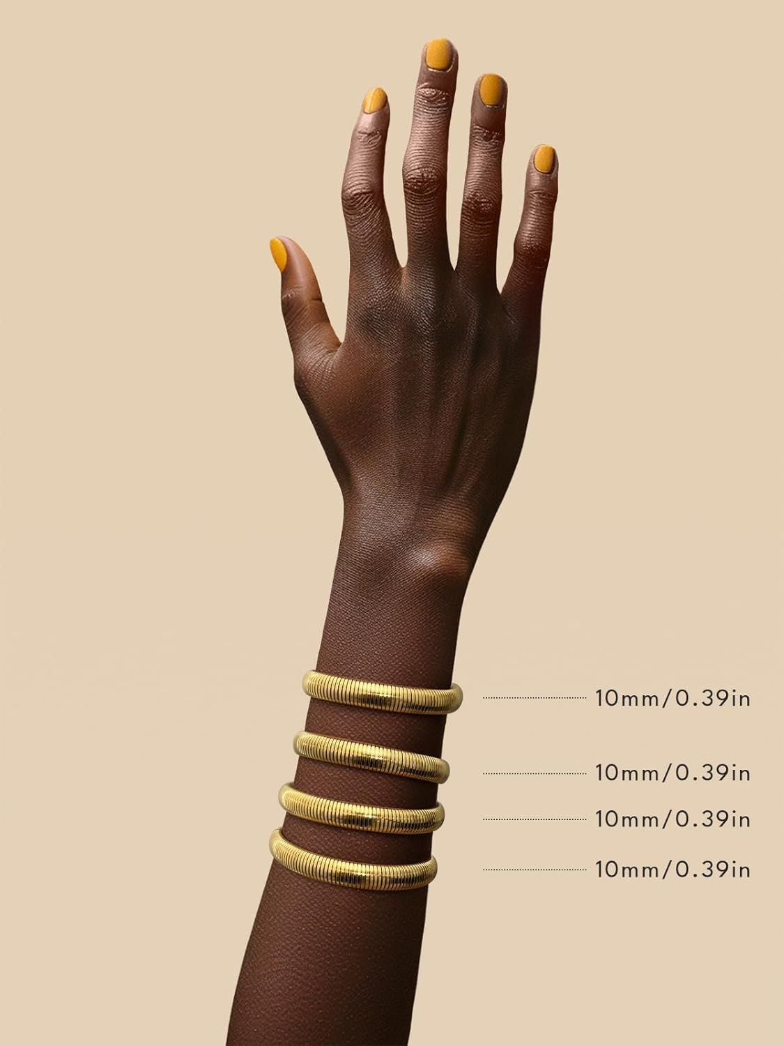 Giovanchi 18K Gold Plated Bangles for Women Set of 4 Chunky Stretch Bangles Bracelets Stainless Steel Bracelets Flexible Wide Stack Bracelets for Women - Image 5