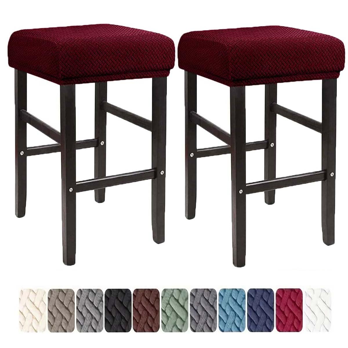 Housses de coussin pour tabouret extensibles et lavables en machine pour assise rouge
