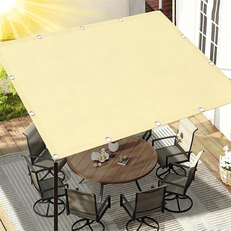 Sonnensegel Wasserdicht 1.4x4.2M/140x420cm Sonnensegel Rechteckig,Mit Ösen Multi Größe Markisenstoff UV Schutz,Polyester Segeltuch Sonnenschutz Balkon Terrasse inkl Befestigungsseile-Hellgelb Garden
