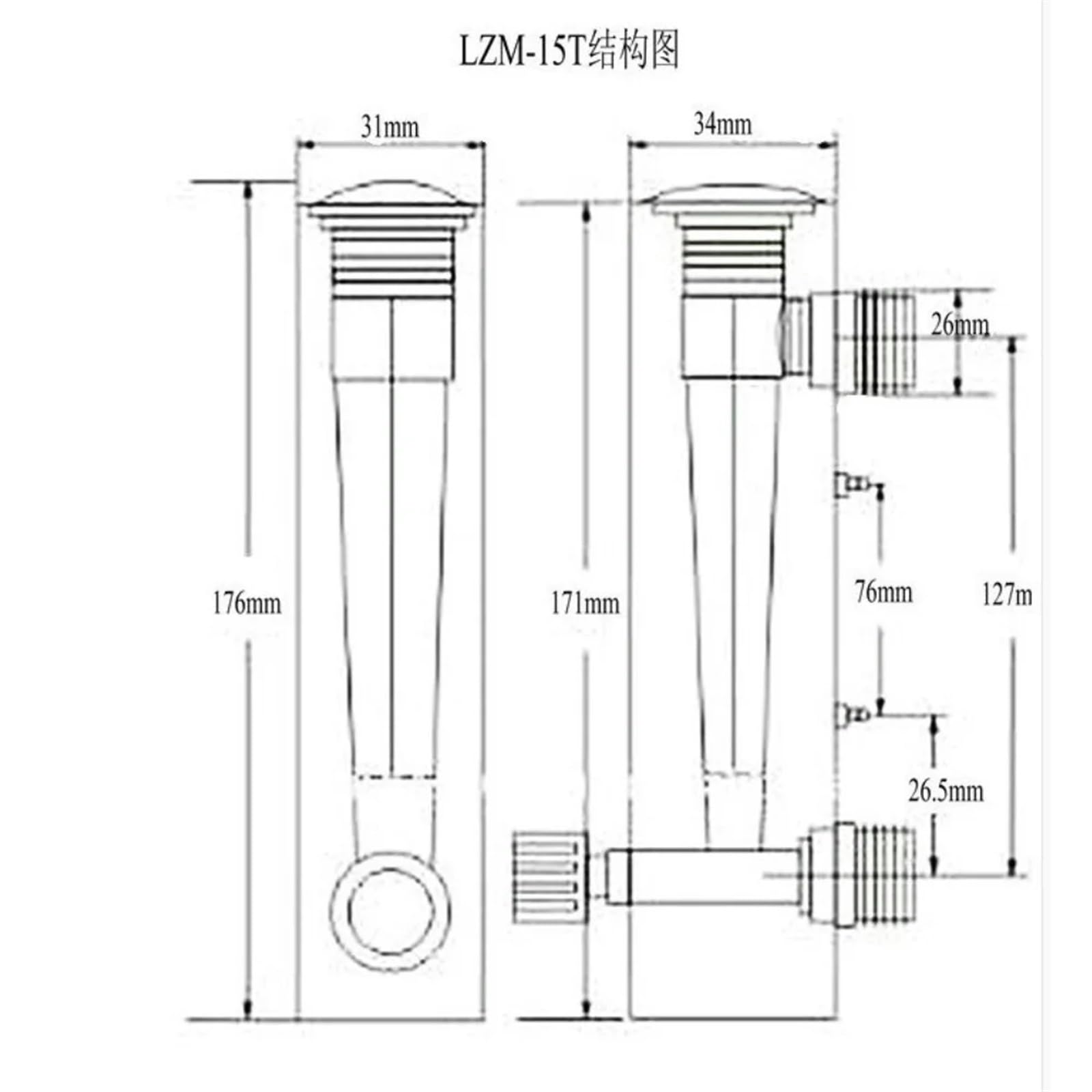 0-250LPM 1/2" macho 1/4" hembra LZT-15 caudalímetro rotámetro de agua con perilla reguladora(25-250LPH)