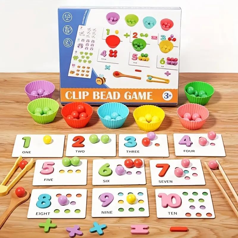 1 Pack Rainbow Color Sorting Stacking Color Puzzle Toys Maths Counting Toys,Color Sorting Games Matching Games Math Learning Educational Toys Clip Beads with Wooden Beads,Great Gifts