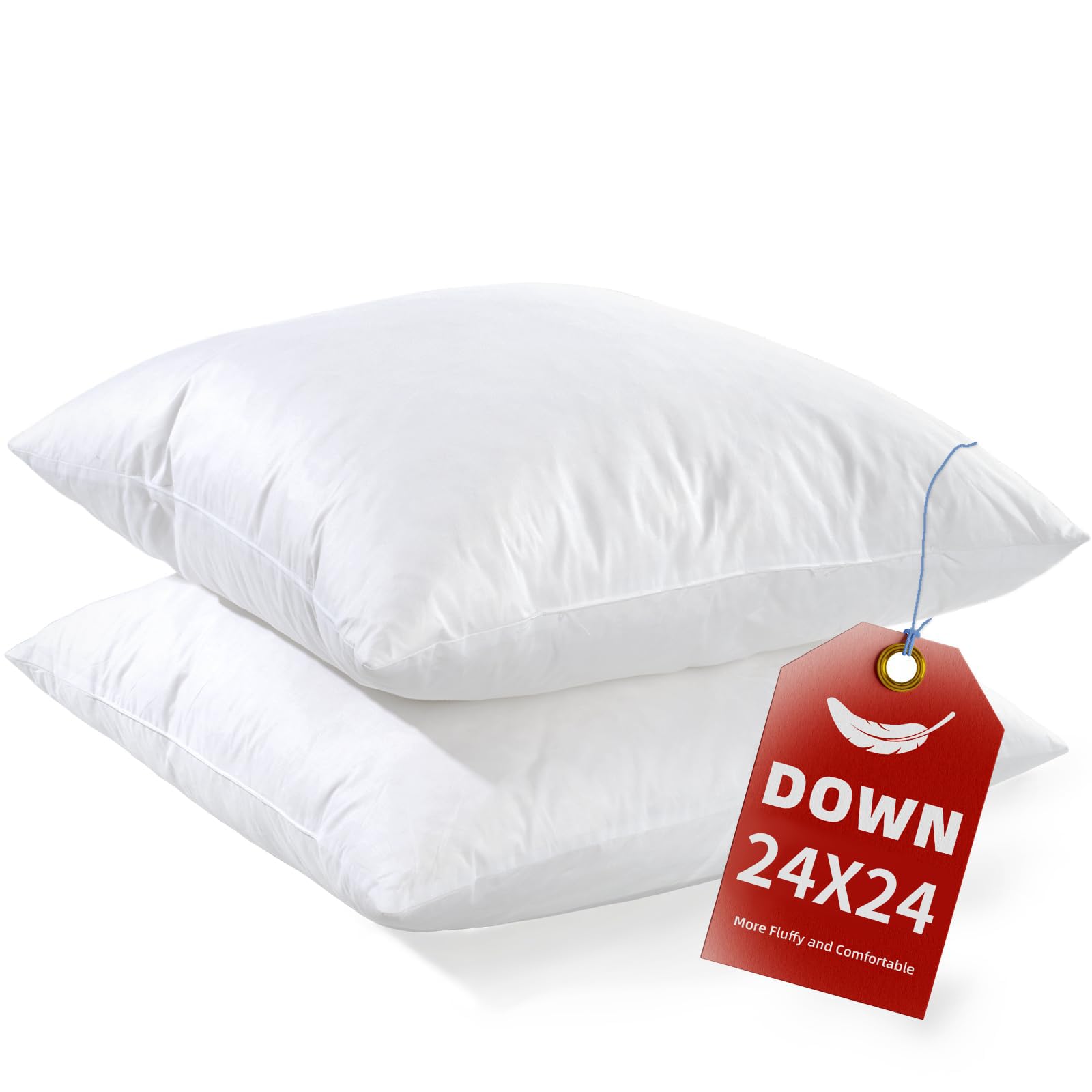 Photo 1 of YSTHER 24x24 Euro Pillow Inserts Set of 2, Premium Down Feather Pillows for Couch, Bed & Lumbar Support - Machine Washable, Fluffy Decorative Throw Pillow Inserts (White)