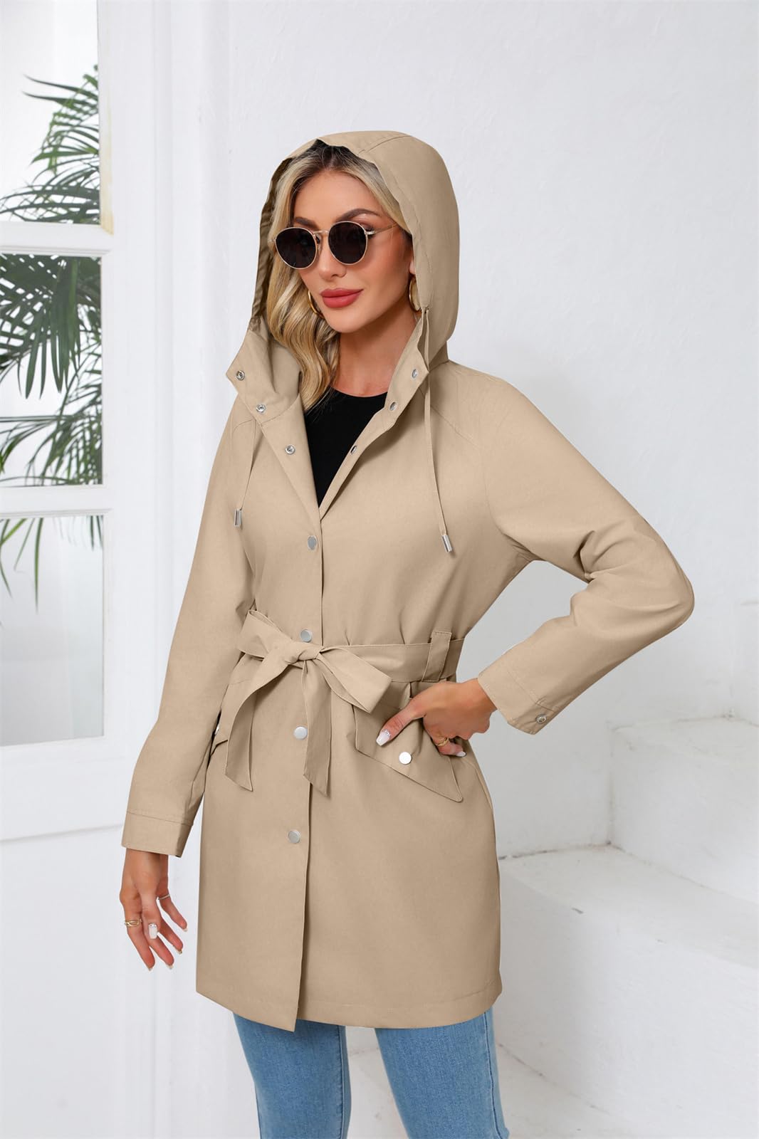 Donne Cappotto Primavera Autunno Donna Lunga Giacca a Vento Impermeabile all'aperto con Cappuccio Giacca Donna Casual Cappotti Monopetto