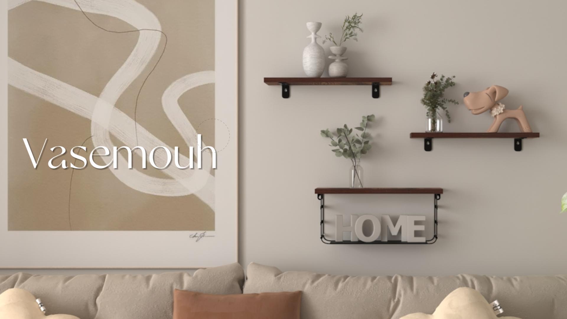 Vasemouh Set Di 3 Mensole Da Muro Pieghevoli In Legno E Metallo A Due Livelli - Design Rustico 40cm Per Camera Da Letto, Cucina E Studio - 6