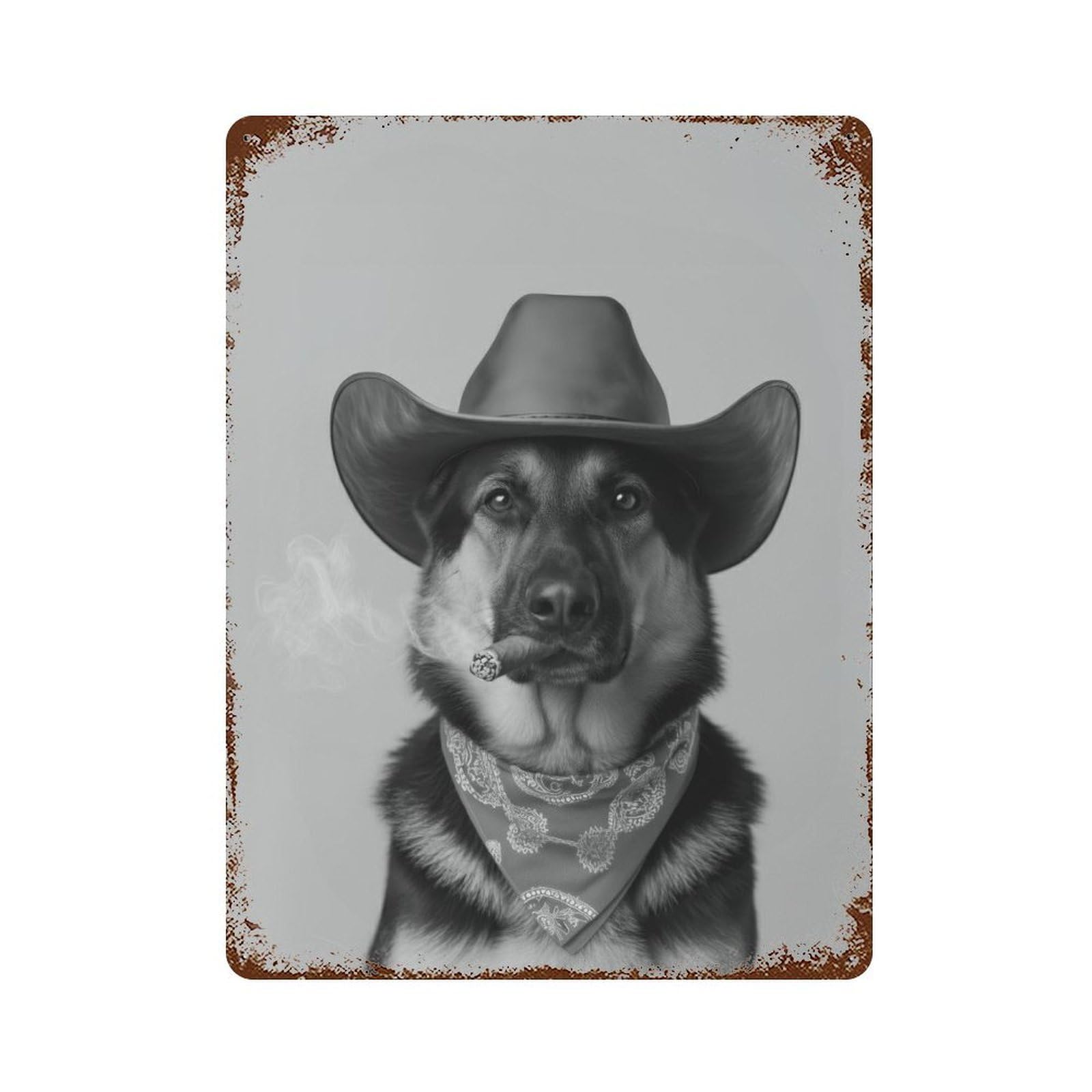 xiaoxiaoshen German Shepherd Cowboy Wall Art Wall Decor Art Metal Tin Poster Modern Home Decor Art Home Bar Shop Decorations Vintage Sign 40x30cm