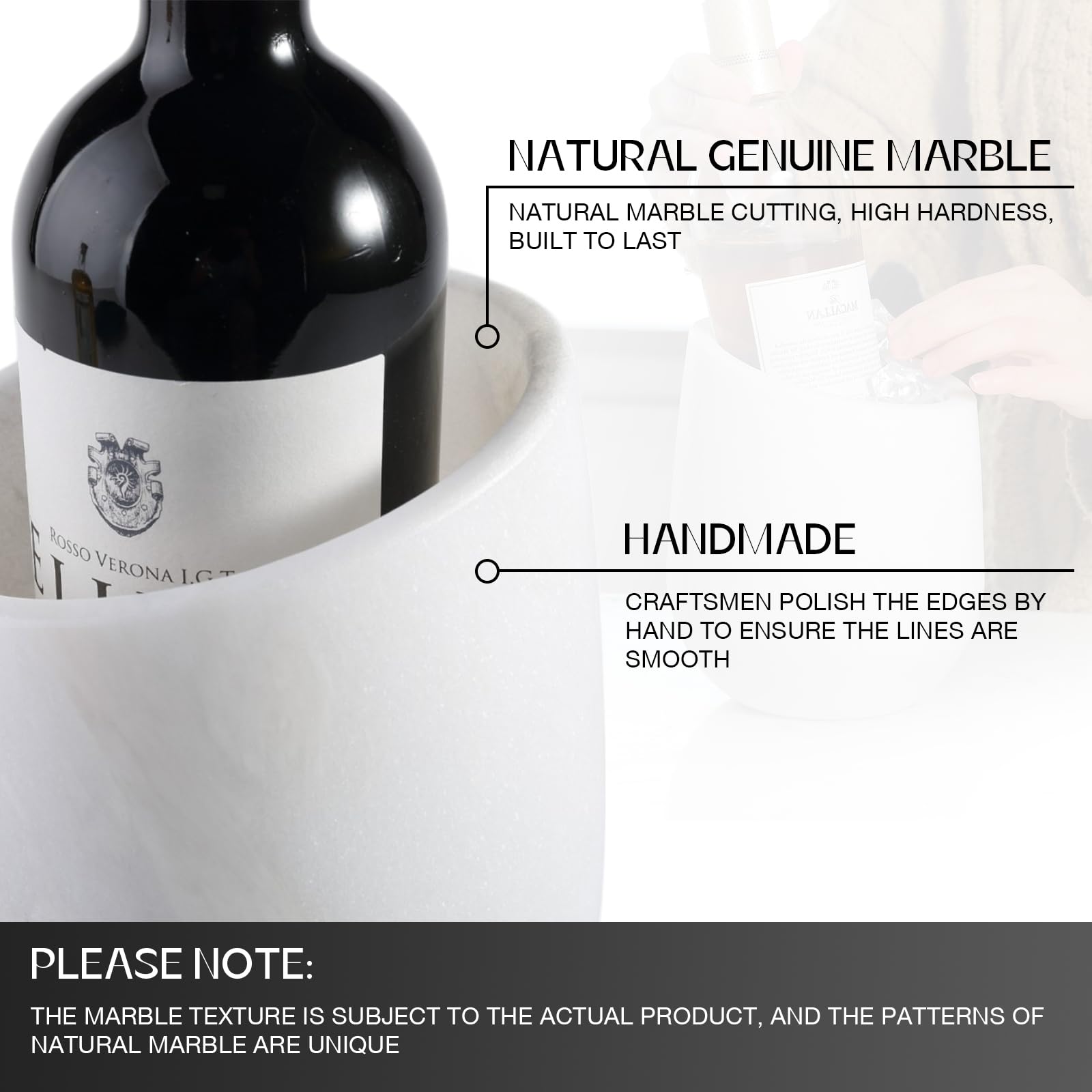 BCS Marble Wine Bottle Chiller Bucket - Versatile Wine & Champagne Chillers for Bottles - Applicable to Kitchen Utensil Holder/Makeup Brush Holder/Pen Holder for desk That Also Serve as Lamp Shade