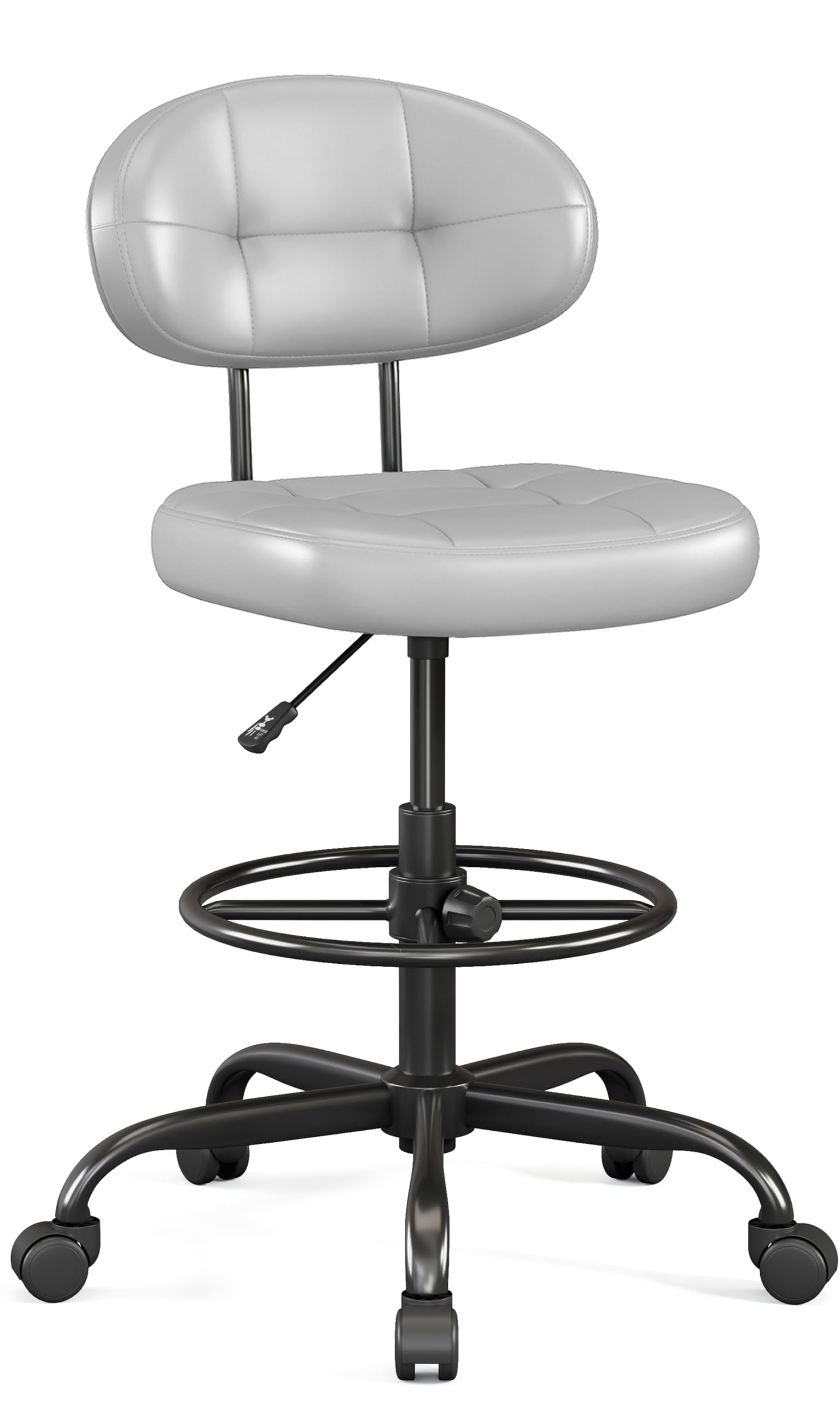 Misolant Drafting Chair, Armless Tall Office Chair with Footrest Ring for Standing Desk, Small Faux Leather Executive Computer Chair with Adjustable Height for Bar Lab Counter Height Desk, Gray