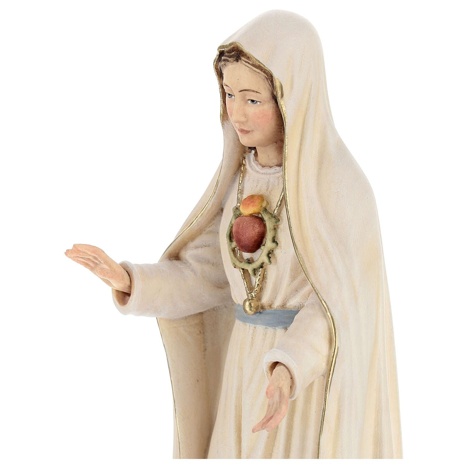 Holyart Statues en Bois Peint: Statue Coeur Immaculé Vierge Marie Peinte Bois Val Gardena, 12 cm (4.73 inc.)