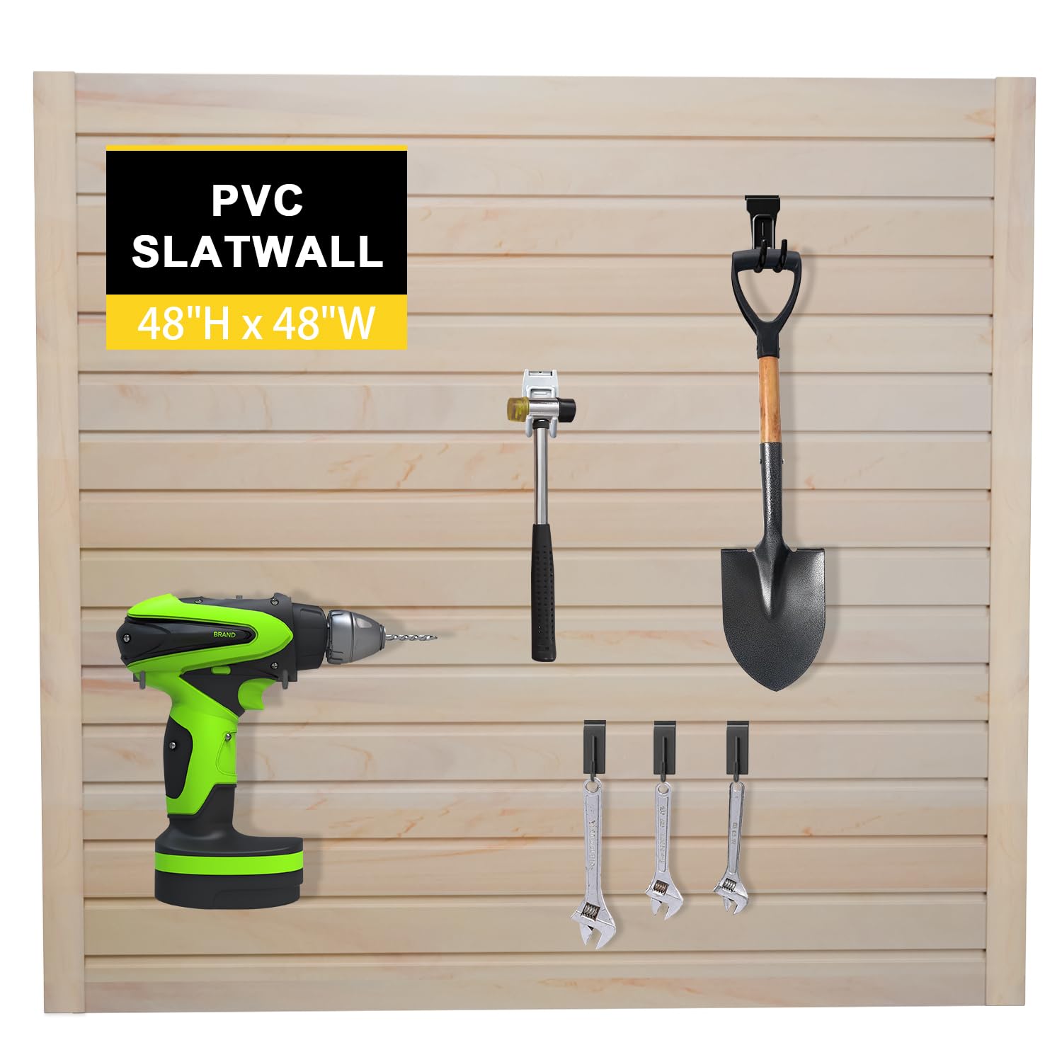 HUZJIEHUI 4'H x 4'W PVC Slatwall Panels Garage Wall Storage System, White Slat Wall Paneling Garage Organizers (Wood Grain, 4x4)