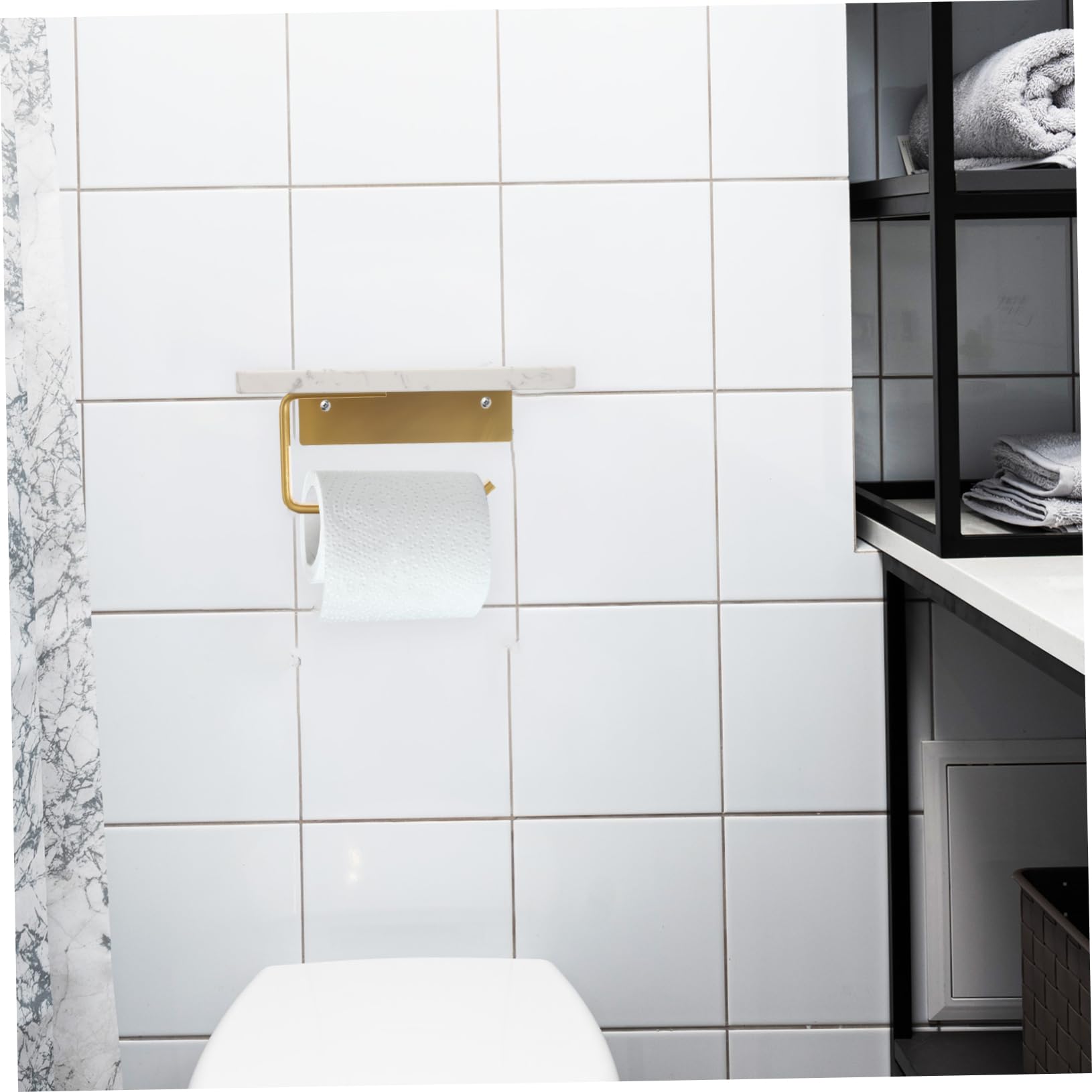 Holibanna Soporte de Papel Higiénico de Mármol Blanco con Repisa de Aluminio, Montado en Pared, para Baño y Aseo, Estilo Sencillo y Elegante