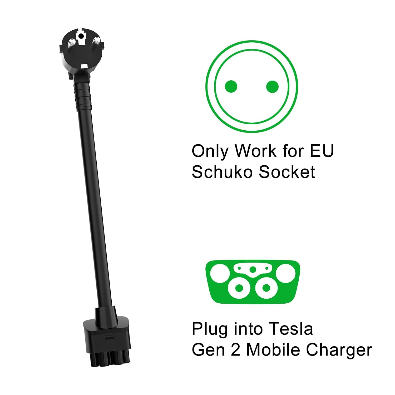 Adattatore Schuko EU, adattatore Trail 16A per Tesla Gen 2 UMC, lunghezza cavo 30 cm, compatibile con Tesla 3/S/X/Y, perfetto per viaggi su strada