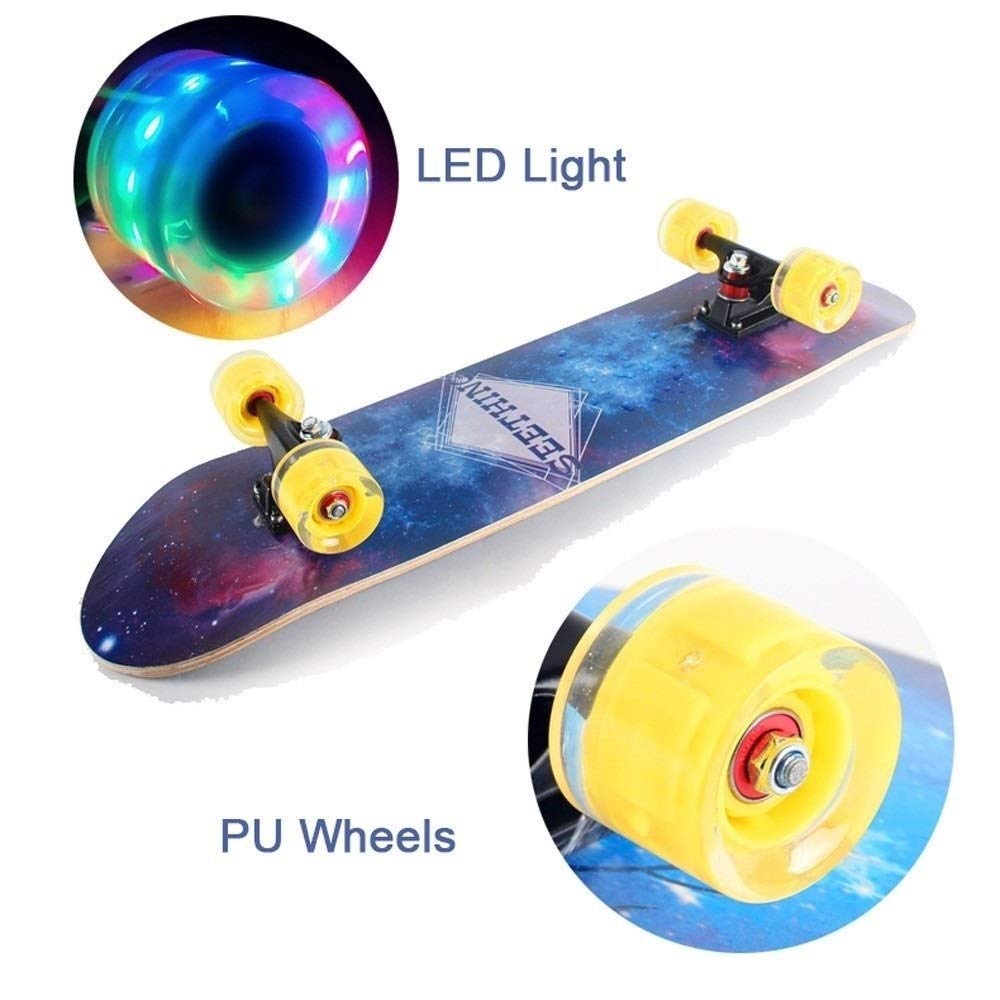 Skateboard Completo para Adultos y Niños, Monopatin con Ruedas LED para Principiantes y Profesionales, Tabla de Skate Completa (Color : Blue Flame)