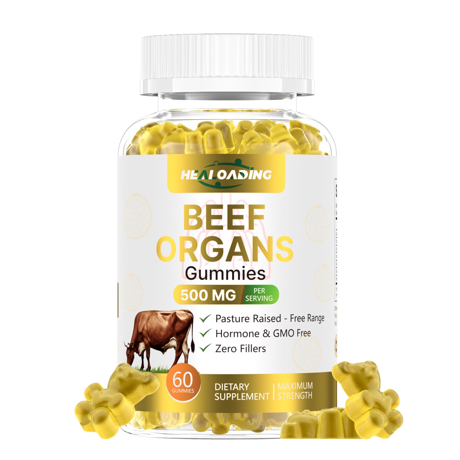 Beef Organ Supplement for Women：Grass Fed Beef Organ Gummies Supplement, Wellness with Liver Heart Kidney Pancreas Spleen Supports Women's Overall Energy and Health (60 Gummies)